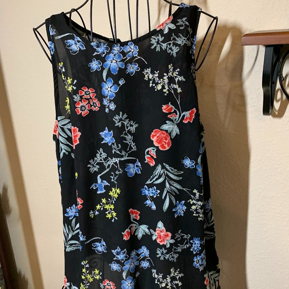 Jasmine & Juliana Ladies Medium Sleeveless Sheer Black Floral Blouse